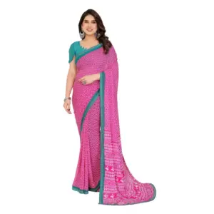 Women's Georgette Printed Saree with Blouse – Pink