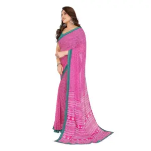 Women's Georgette Printed Saree with Blouse – Pink
