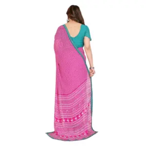 Women's Georgette Printed Saree with Blouse – Pink