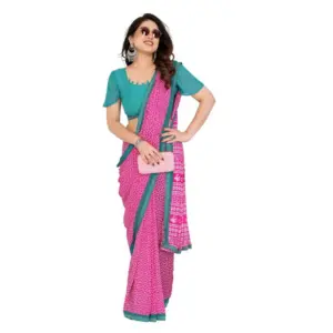 Women's Georgette Printed Saree with Blouse – Pink
