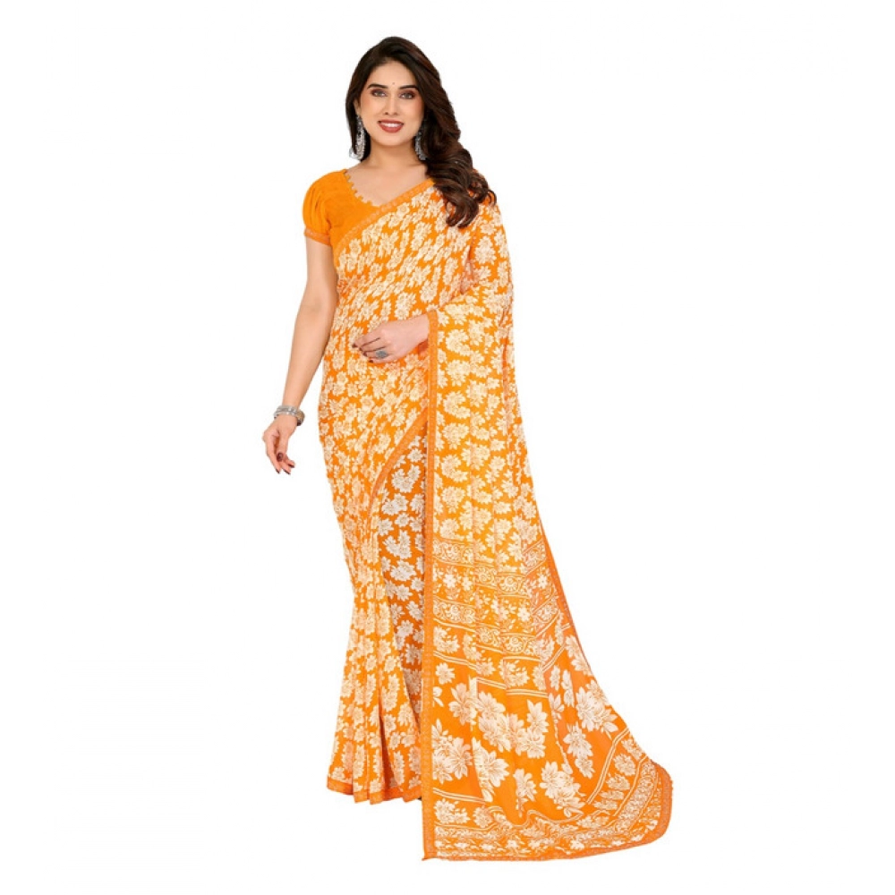 Women's Georgette Printed Saree with Blouse – Yellow