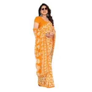 Women's Georgette Printed Saree with Blouse – Yellow