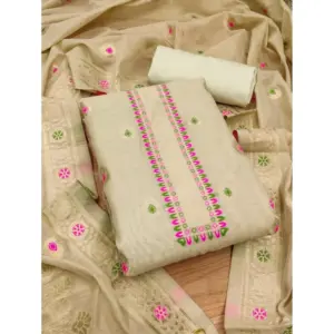 Generic Women's Banarasi Silk Printed Unstitched Salwar Suit Material With Dupatta (Cream, 3Mtrs)