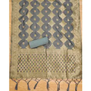 Generic Women's Banarasi Silk Printed Unstitched Salwar Suit Material With Dupatta (Grey, 3Mtrs)