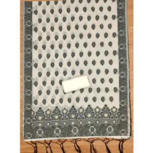 Generic Women's Banarasi Silk Printed Unstitched Salwar Suit Material With Dupatta (Black, 3Mtrs)