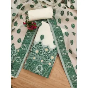Generic Women's Banarasi Silk Printed Unstitched Salwar Suit Material With Dupatta (Bottle Green, 3Mtrs)