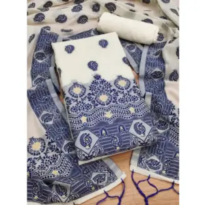 Generic Women's Banarasi Silk Printed Unstitched Salwar Suit Material With Dupatta (Navy Blue, 3Mtrs)