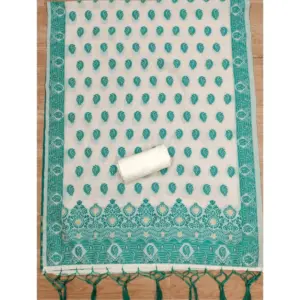 Generic Women's Banarasi Silk Printed Unstitched Salwar Suit Material With Dupatta (Teal, 3Mtrs)