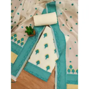 Generic Women's Banarasi Silk Printed Unstitched Salwar Suit Material With Dupatta (Teal, 3Mtrs)