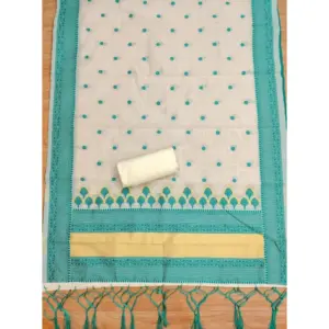 Generic Women's Banarasi Silk Printed Unstitched Salwar Suit Material With Dupatta (Teal, 3Mtrs)