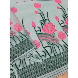 Generic Women's Banarasi Silk Printed Unstitched Salwar Suit Material With Dupatta (Grey, 3Mtrs)
