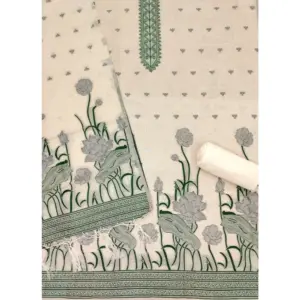 Generic Women's Banarasi Silk Printed Unstitched Salwar Suit Material With Dupatta (OffWhite, 3Mtrs)