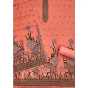 Generic Women's Banarasi Silk Printed Unstitched Salwar Suit Material With Dupatta (Peach, 3Mtrs)