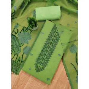 Generic Women's Banarasi Silk Printed Unstitched Salwar Suit Material With Dupatta (Pista, 3Mtrs)