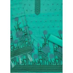 Generic Women's Banarasi Silk Printed Unstitched Salwar Suit Material With Dupatta (sea Green, 3Mtrs)