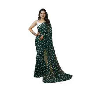 Women's Georgette Printed Saree with Blouse – Green