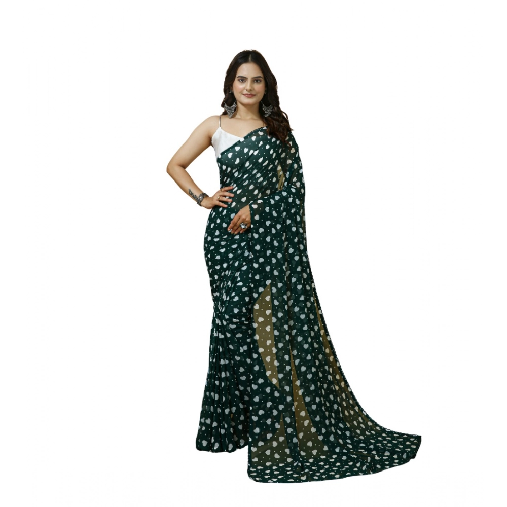 Women's Georgette Printed Saree with Blouse – Green
