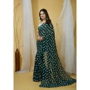 Women's Georgette Printed Saree with Blouse – Green