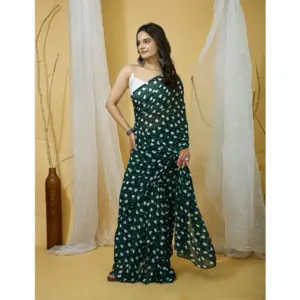 Women's Georgette Printed Saree with Blouse – Green