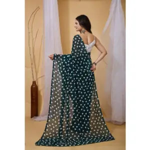Women's Georgette Printed Saree with Blouse – Green