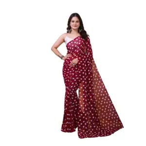Women's Georgette Printed Saree with Blouse – Maroon