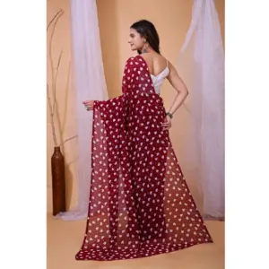 Women's Georgette Printed Saree with Blouse – Maroon
