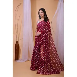 Women's Georgette Printed Saree with Blouse – Maroon