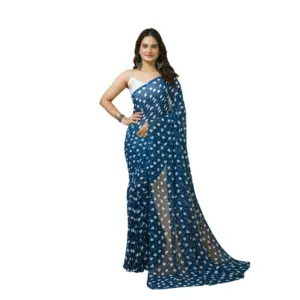 Women's Georgette Printed Saree with Blouse – Blue