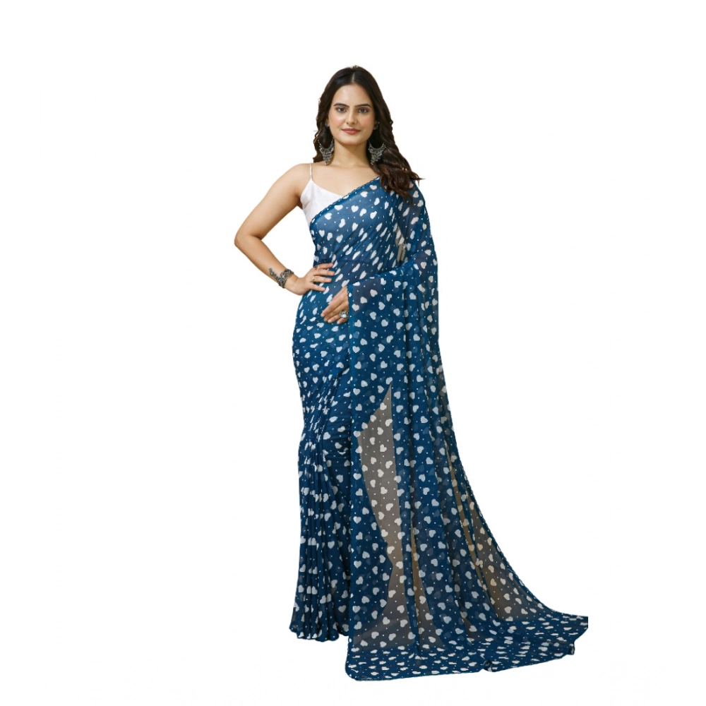 Women's Georgette Printed Saree with Blouse – Blue
