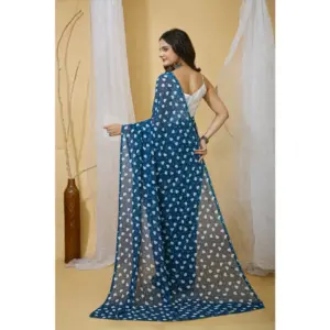 Women's Georgette Printed Saree with Blouse – Blue