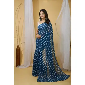 Women's Georgette Printed Saree with Blouse – Blue