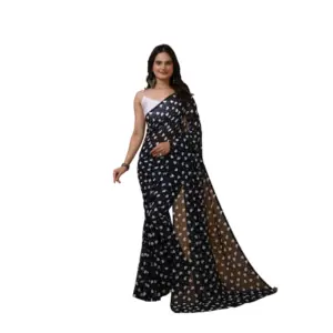 Women's Georgette Printed Saree with Blouse – Black