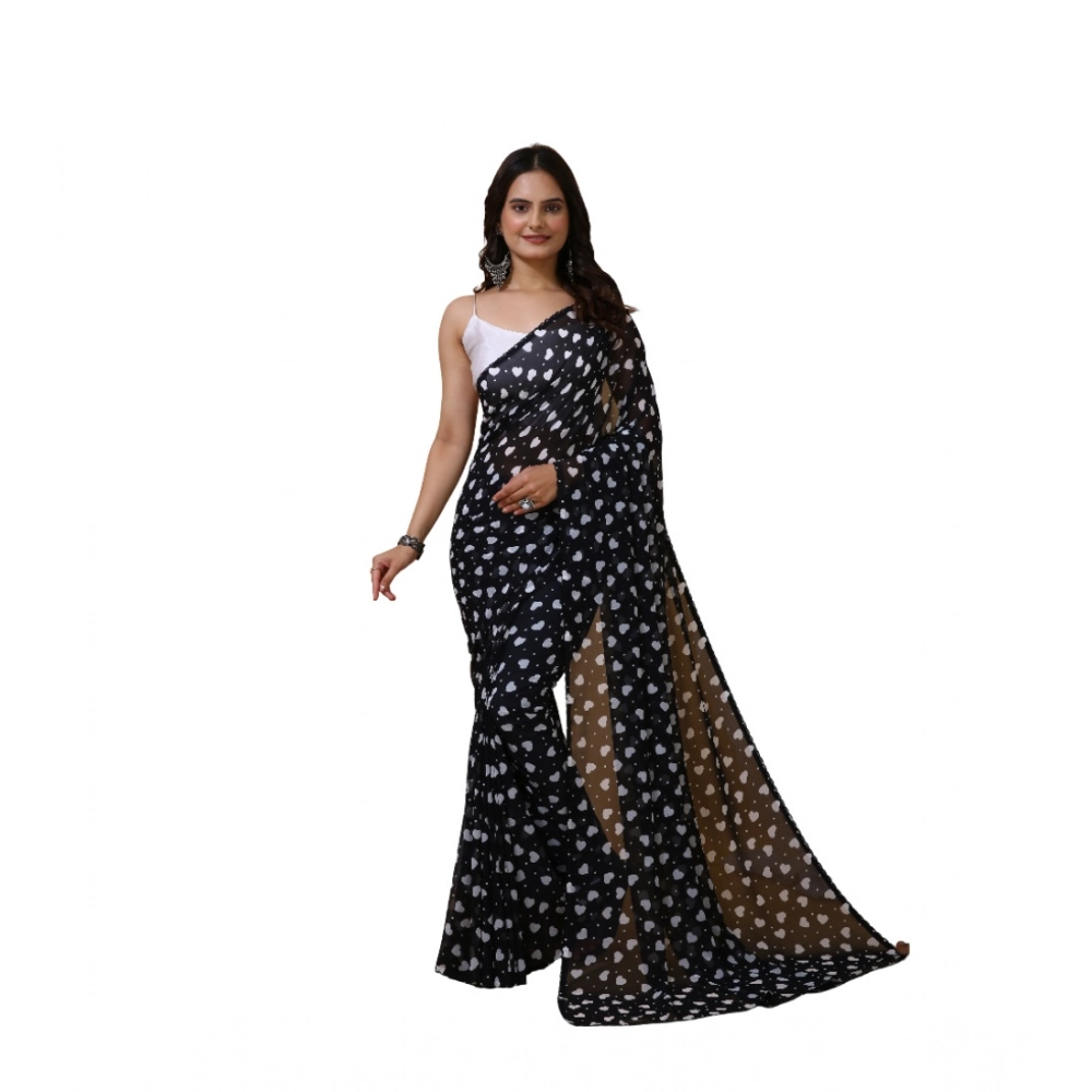 Women's Georgette Printed Saree with Blouse – Black