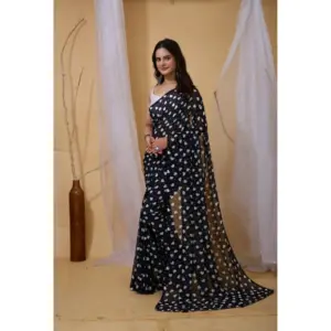 Women's Georgette Printed Saree with Blouse – Black