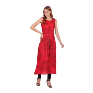 Generic Women's Casual Crepe Sleeveless Slit Dress (Red)
