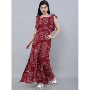 Generic Women's Casual Crepe Sleeveless Dress (Maroon)