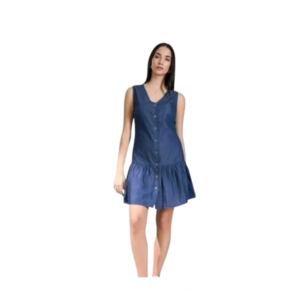 Generic Women's Casual Denim Sleeveless Dress (Blue)
