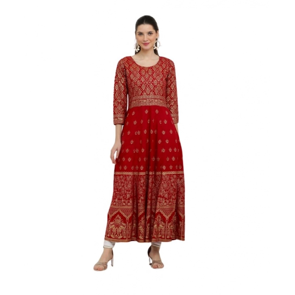 Generic Women's Casual Rayon 3-4th Sleeves Anarkali Kurti (Red)