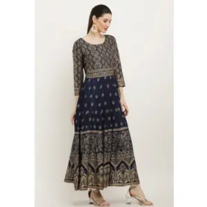 Generic Women's Casual Rayon 3-4th Sleeves Anarkali Kurti (Blue)