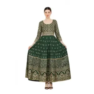 Generic Women's Casual Rayon 3-4th Sleeves Anarkali Kurti (Green)