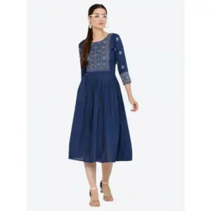 Generic Women's Casual Rayon 3-4th Sleeves Kurti (Blue)