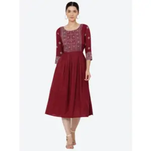 Generic Women's Casual Rayon 3-4th Sleeves Kurti (Maroon)