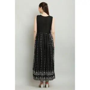 Generic Women's Casual Rayon Sleeveless Kurti (Black)