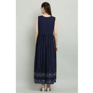 Generic Women's Casual Rayon Sleeveless Kurti (Blue)