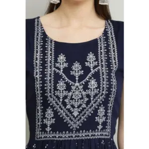 Generic Women's Casual Rayon Sleeveless Kurti (Blue)