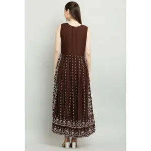 Generic Women's Casual Rayon Sleeveless Kurti (Brown)