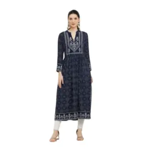 Generic Women's Casual Rayon Full sleeve Kurti (Blue)