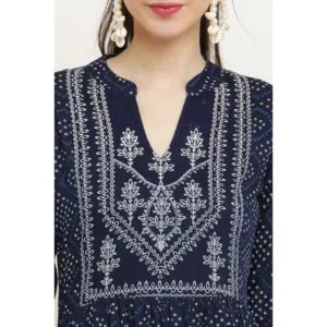 Generic Women's Casual Rayon Full sleeve Kurti (Blue)
