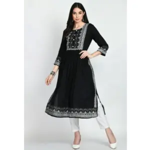 Generic Women's Casual Rayon 3-4th Sleeves Kurti (Black)