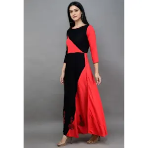 Generic Women's Casual Rayon 3-4th Sleeves Maxi Dress (Pink)